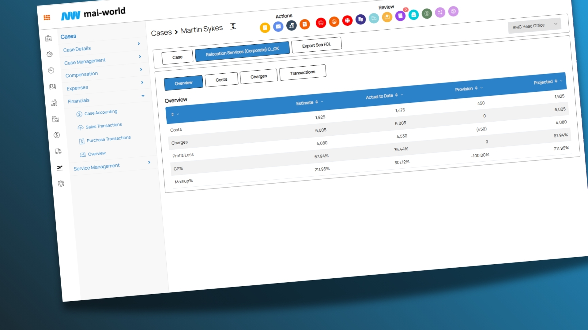 mai-world financial management and billing overview for relocation management
